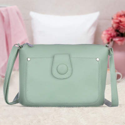 Leather Land Clear Sling Bag Button Sling In PISTA GREEN