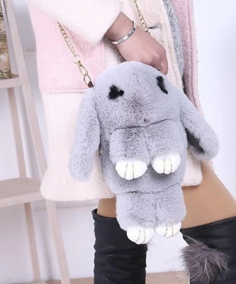 Supertulip Grey, Pink, Brown Sling Bag Cute Plush Rabbit Bag With Chain, Bunny Rabbit Sling bag