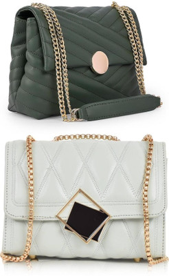 Bag ward Green, Grey Sling Bag Stylish Fancy Unique Design Sling Bag For Women's/Girls(Pack of 2)