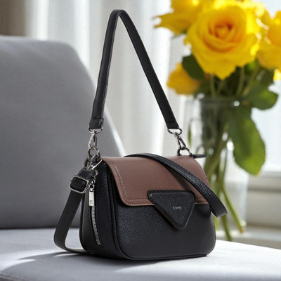 Exotic Premium Black Sling Bag Unique Shape Texture Design Flap Closure