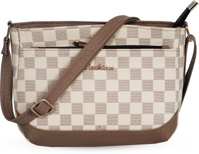 Nyfee White, Brown Sling Bag Vegan Leather Sling Cross Body Travel Bag for Women