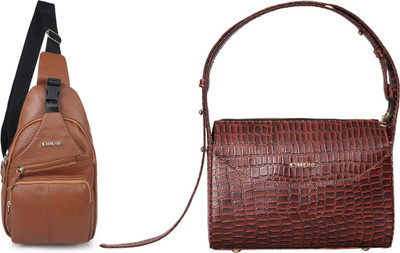 CIMONI Tan, Red Shoulder Bag Classic Sling Bag Crossbody Shoulder Trendy Waterproof Short Trip Chest Bag(Pack of 2)