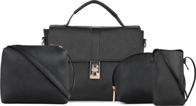 LEGAL BRIBE Black Sling Bag Textured Flap Sling Bag Combo 4(Pack of 4)