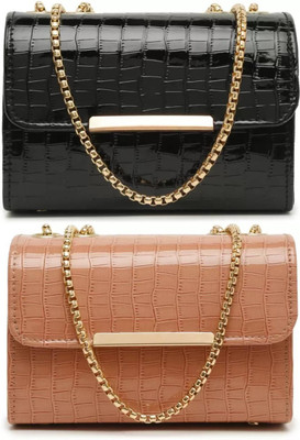 Bag ward Black, Brown Sling Bag Stylish Fancy Unique Design Sling Bag For Women's/Girls(Pack of 2)