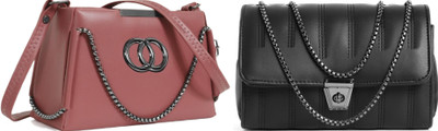 Reprox Pink, Black Sling Bag Stylish sling bag cross body sling bag hand bag woman Faison bag(Pack of 2)