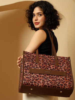 ENSAC Brown Tote Women’s Leopard Print Tote Bag, Stylish Pink Animal Print Handbag