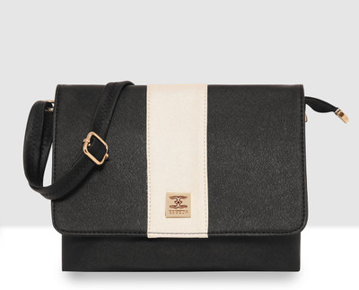 ESBEDA Black Sling Bag Bobbie Colorblock Textured PU Flap Sling Bag