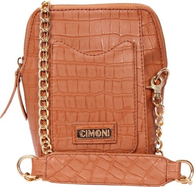 CIMONI Brown Sling Bag Matte Croco Mobile Sling Bag