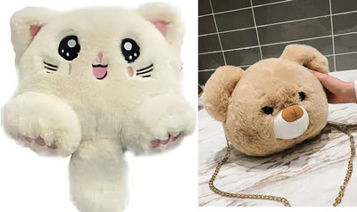 Nappmall Clear, Beige Sling Bag Cute Cat Shoulder Bag Messenger Bags Crossbody Unique designer bag With chain(Pack of 2)