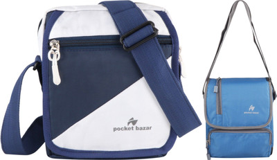 pocket bazar Blue, White, Blue Sling Bag Stylish Cross Sling Bag(Pack of 2)