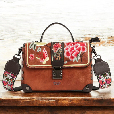 Exotic Tan Sling Bag Embroidery Design Boxy type Shoulder Bag