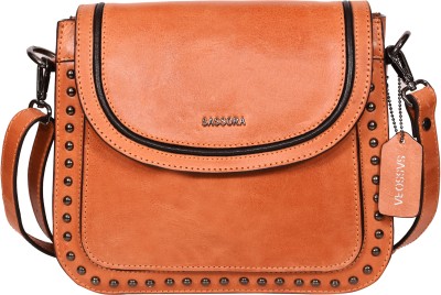 Sassora Orange Sling Bag Genuine Leather Women's Medium Casual Black Sling Bag-Z024