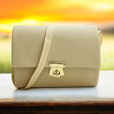 Skorpio White Sling Bag Classy Stylish Sling Bag With long adjustable straps Golden lock button