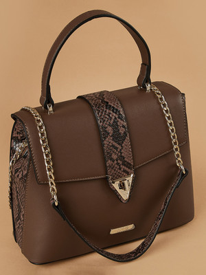 CODE by Lifestyle Brown Hand-held Bag Structured Handheld Bag with Cut Work