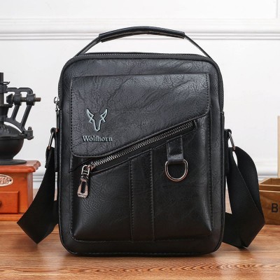 Wolfhorn Black Messenger Bag Cross Zipper