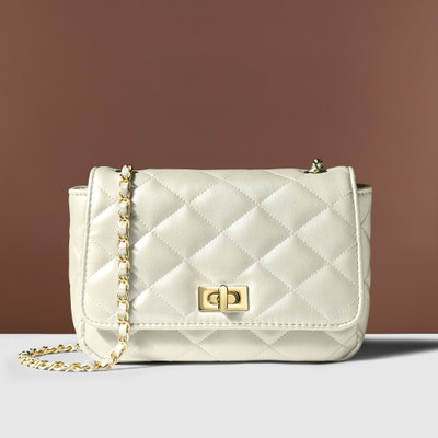 ACCESSORIZE LONDON White Sling Bag Women's Quilted Twistlock Sling bag