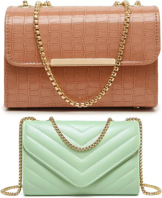 Bag ward Brown, Green Sling Bag Stylish Fancy Unique Design Sling Bag For Women's/Girls(Pack of 2)