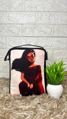 LABANYA CREATION Red Sling Bag Digital Print Round Sling Bag Waterproof Mobile Sling Bag