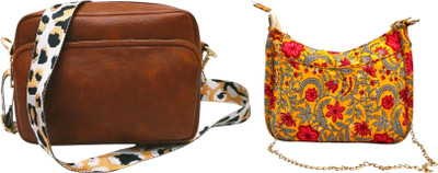 Dakota Brown, Yellow Sling Bag /Crossbody Bag with White Adjustable Belt for Girls & Women(Pack of 2)