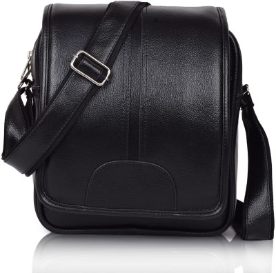 Amiro Black Sling Bag Leather Sling Cross Body One Side Shoulder Bag for men and women