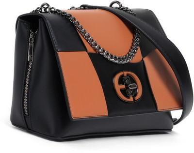 Exotic Premium Black Satchel Sophisticated Flap Closure Chain Handle Handbag