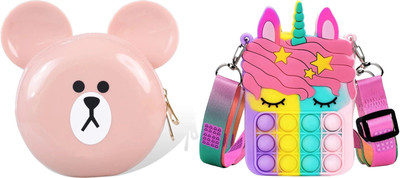 Nappmall Pink, Pink Sling Bag Women Sling Bag Cute Teddy bear face silicon soft waterproof sling bag(Pack of 2)