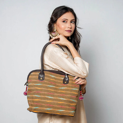 NECON Brown Shoulder Bag | Pipili Handcrafted Woven Ikat Cotton Shoulder Bag