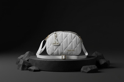 Leather Land White, Black Sling Bag 3 ZIPPER sling in Snow White
