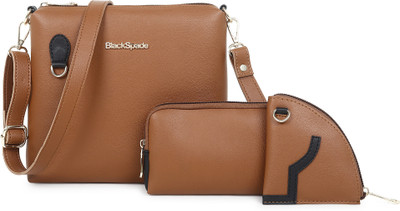 black spade Tan Sling Bag Solid Side Bag with pouch and card holder(Pack of 3)