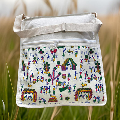 Printwala Multicolor Shoulder Bag Boho Warli Art Canvas Bag | Perfect Women's Crossbody Messenger