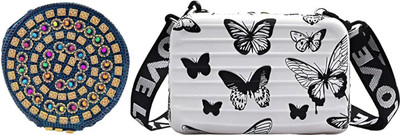 Nappmall Tan, White Sling Bag Coconut Shell Beaded Sling bag for Women, ladies Purse,Crossbody Purse(Pack of 2)