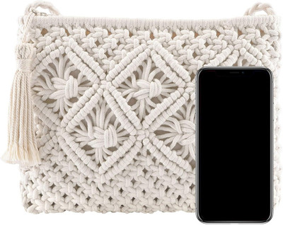 Daloua White Sling Bag Macrame women sling bag