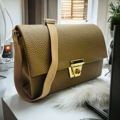 Carissa Khaki Sling Bag Classy Stylish Sling Bag With long adjustable straps Golden lock button