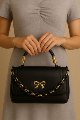 hautehandles Black Sling Bag Premium Matte Black Bow Sling Bag for Women with Dual-Tone Chain