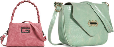 Zaxcer Pink, Green Sling Bag Beautiful Sling Bags for women and girls(Pack of 2)