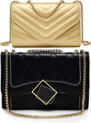 Bag ward Gold, Black Sling Bag Stylish Fancy Unique Design Sling Bag For Women's/Girls(Pack of 2)