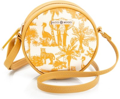 Sacci Mucci Yellow Sling Bag Round Sling Bag, Printed Sling Bag, Women Sling Bag, Crossbody Bag-Toile