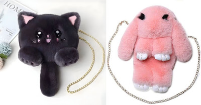 Nappmall Black, Beige Sling Bag Women Shoulder Bag Cute Soft & Fluffy Teddy Bear Sling Bag | Side Bags(Pack of 2)