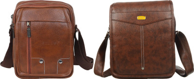 Blowzy Tan, Brown Sling Bag Cross Body Travel Office Business Messenger One Side Men & Women Sling Bag(Pack of 2)