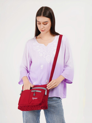 Lasso Maroon, Grey Sling Bag Stylish Multi-Pocket Crossbody