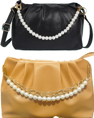 RANDAM Black, Yellow Sling Bag PU - Leather Tote Bag for Women Female Large Capacity Shoulder Bag Handbags.(Pack of 2)