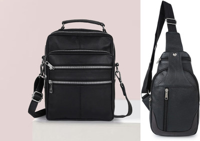 CIMONI Black, Black Shoulder Bag Classy Unique Design Classy Trendy Travel Chest Choulder Unisex Crossbody Bag(Pack of 2)