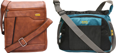 Blowzy Black, Blue, Tan Sling Bag College crossbody Travel Unisex Office Business Messenger Bag(Pack of 2)