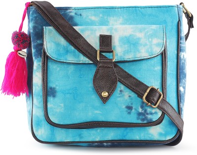 NEPRI Blue Sling Bag Vegan Leather Handmade Bag For Women | Pocket Sling Bag | Printed Tie & Dye