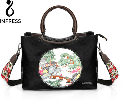 Impress Black Sling Bag Stylish Handbag with a Round Shape Adorned with a Beautiful Floral Pattern