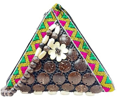 SS Collection Yellow, Green Sling Bag Coconut Shells Beads Sling bag for Women Triangle Shape Handmade Hanging Purse