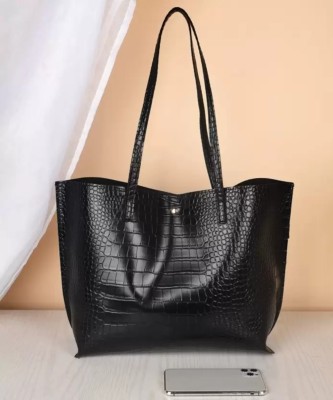 accomade Black Tote PU - Leather Tote Bag for Women Female Large Capacity Shoulder Bag Handbags.