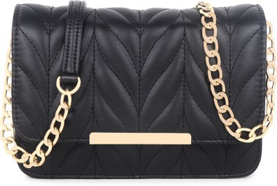 black spade Black Sling Bag Women's PU Stylish Designer Crossbody With Gold Chain Strap