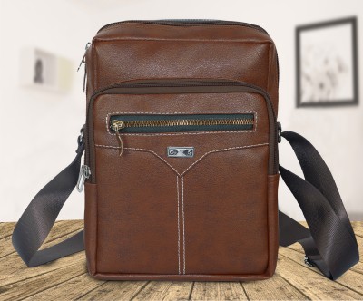 Carrykart Khaki Sling Bag Stylish Brown Leather Sling Bag for Men