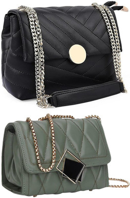 Bag ward Black, Green Sling Bag Stylish Fancy Unique Design Sling Bag For Women's/Girls(Pack of 2)